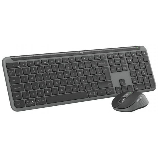 Imagine Kit wireless Logitech MK950 Signature Slim Combo, rezolutie mouse 4000 dpi, baterii mouse 1x AA (inclusa), tastatura wireless 2.4 GHz, baterii 2 x AA (incluse), gri