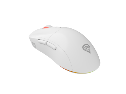 Imagine Mouse gaming wireless Gensesis Zircon XIII, senzor optic Pixart PAW3395, interfata USB, rezolutie maxima 26000 DPI, numar butoane 7, switch mecanic Huano Silent, Kailh 4.0, Kailh 8.0, iluminare RGB, alb