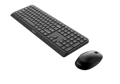 Imagine Kit Philips SPT6307, wireless, 2.4GHz, 104 taste, membrana, baterii 1x AAA + 1x AA, negru + Mouse SPK7307