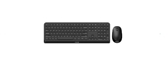 Imagine Kit Philips SPT6307, wireless, 2.4GHz, 104 taste, membrana, baterii 1x AAA + 1x AA, negru + Mouse SPK7307
