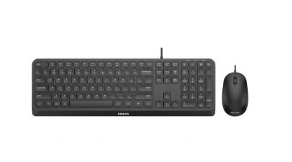 Imagine Kit Philips SPT6207, cu fir, USB 2.0, 104 taste, membrana, 1.6m negru + Mouse SPK7207