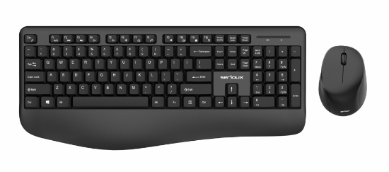 Imagine Kit tastatura + mouse Serioux NK9810WR, wireless 2.4GHz, US layout, multimedia, mouse optic 1200dpi, negru, USB, nano receiver