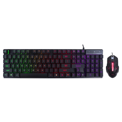Imagine KIT Gaming Tastatura si Mouse Spacer SP-GK-01 cu fir, USB, tastatura RGB rainbow + mouse optic 7 culori, black