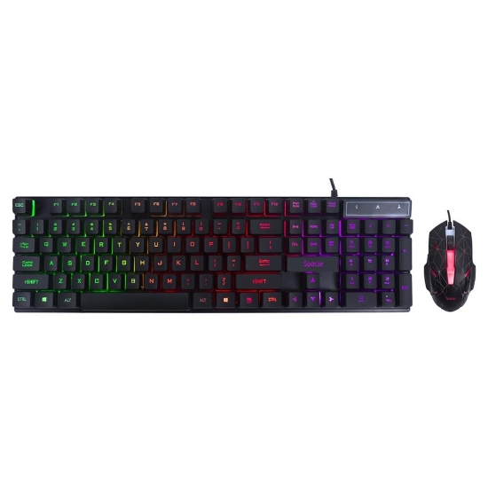 Imagine KIT Gaming Tastatura si Mouse Spacer SP-GK-01 cu fir, USB, tastatura RGB rainbow + mouse optic 7 culori, black