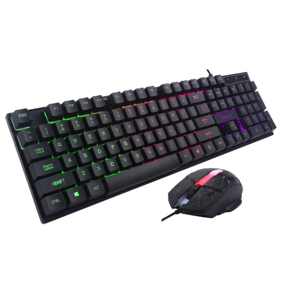 Imagine KIT Gaming Tastatura si Mouse Spacer SP-GK-01 cu fir, USB, tastatura RGB rainbow + mouse optic 7 culori, black