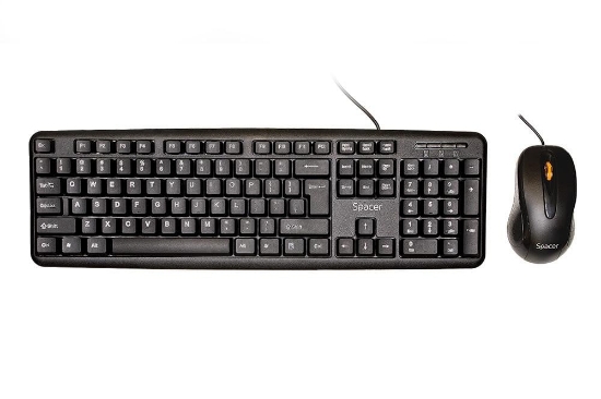 Imagine KIT Tastatura si Mouse Spacer SPDS-S6201 cu fir, USB, tastatura „SPKB- S62" + mouse optic „SPMO-F01", black, „SPDS-S6201”