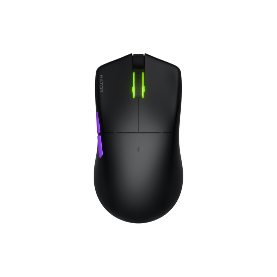 Imagine Mouse gaming wireless Hator Pulsar 3 ULTRA 8K+4K, polling rate pana la 8000Hz, senzor Optical PixArt PAW 3950, rezolutie maxima 30000 DPI, switch HATOR® Optical 100M, side switch Kailh 3M, durata de viata baterie in wireless mode pana la 180 de ore, negru