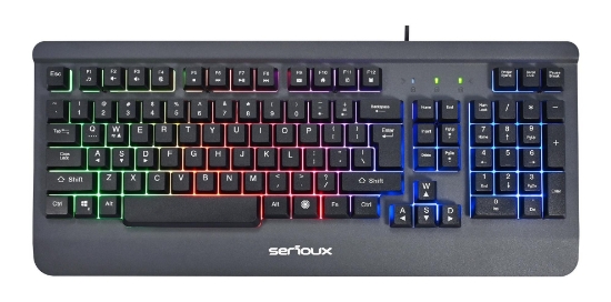 Imagine Kit Gaming Serioux Kayel 4 in 1, Tastatura de gaming, 104 taste, 19 taste Anti-ghosting , design slim, iluminare rainbow, structura metalica gri, taste negre + design cu palm rest, cablu USB 1.5M PVC, plug and play; Mouse gaming, senzor Sunplus 199, 800-6400 DPI, switch HUANO, pana la 20 milioane de