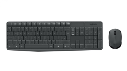 Imagine Kit Tastatura + mouse wireless Logitech MK235, interfata USB, distanta de operare pana la 10m, 100 taste, rezolutie mosue 1000 DPI, gri