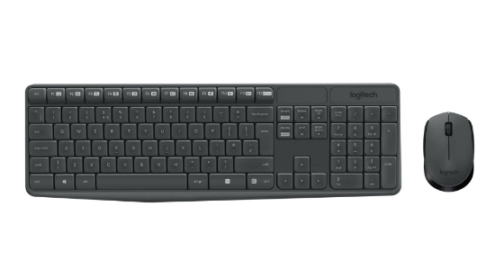Imagine Kit Tastatura + mouse wireless Logitech MK235, interfata USB, distanta de operare pana la 10m, 100 taste, rezolutie mosue 1000 DPI, gri