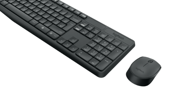 Imagine Kit Tastatura + mouse wireless Logitech MK235, interfata USB, distanta de operare pana la 10m, 100 taste, rezolutie mosue 1000 DPI, gri