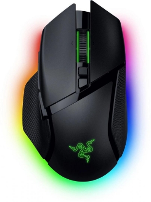 Imagine Razer Basilisk V3 35K, wireless, bluetooth, rezolutie maxima 35000 DPI, 11 butoane programabile, autonomie pana la 140h (mod wireless, miscare constanta la 1000Hz),  pana la 210h (mod bluetooth),  iluminare Razer Chroma™ RGB, senzor Focus Pro 35K Optical Sensor Gen-2,  negru