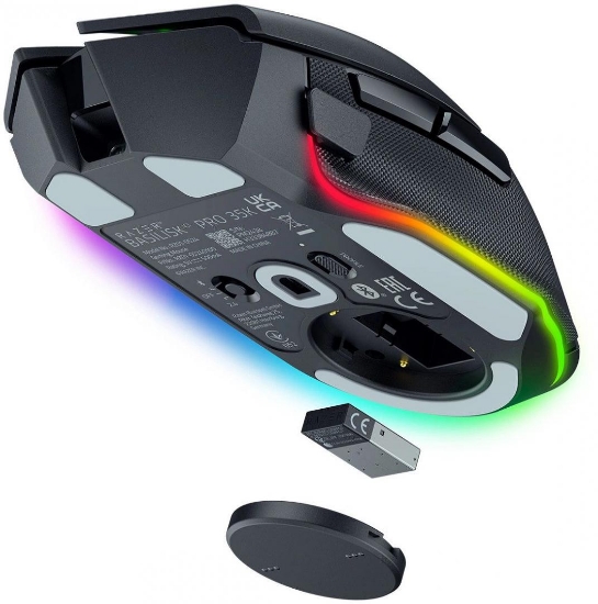 Imagine Razer Basilisk V3 35K, wireless, bluetooth, rezolutie maxima 35000 DPI, 11 butoane programabile, autonomie pana la 140h (mod wireless, miscare constanta la 1000Hz),  pana la 210h (mod bluetooth),  iluminare Razer Chroma™ RGB, senzor Focus Pro 35K Optical Sensor Gen-2,  negru
