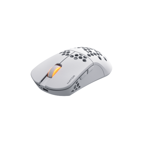 Imagine Mouse wireless Hator Stellar Pro, conectivitate 2.4GHz, bluetooth si USB, polling rate pana la 1000Hz, capacitate baterie 300mAh, durata de viata baterie in modul wireless pana la 18H (iluminare pornita), pana la 42 de ore (iluminare oprita), timp incarcare 2 ore, tip senzor Optical PixArt 3395
