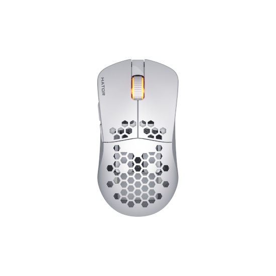 Imagine Mouse wireless Hator Stellar Pro, conectivitate 2.4GHz, bluetooth si USB, polling rate pana la 1000Hz, capacitate baterie 300mAh, durata de viata baterie in modul wireless pana la 18H (iluminare pornita), pana la 42 de ore (iluminare oprita), timp incarcare 2 ore, tip senzor Optical PixArt 3395