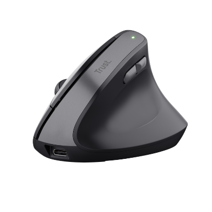 Imagine Mouse ergonomic fara fir Trust Bayo II, rezolutie maxima 2400 DPI, 6 butoane, interfata USB-C,  2.4GHz, negru