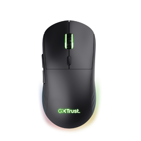 Imagine Mouse wireless Trust GXT 927 Redex+, rezolutie maxima 25600 DPI, senzor PAW3370, polling rate 125/250/500/1000Hz, iluminare full RGB, negru