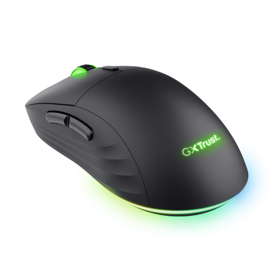 Imagine Mouse wireless Trust GXT 927 Redex+, rezolutie maxima 25600 DPI, senzor PAW3370, polling rate 125/250/500/1000Hz, iluminare full RGB, negru