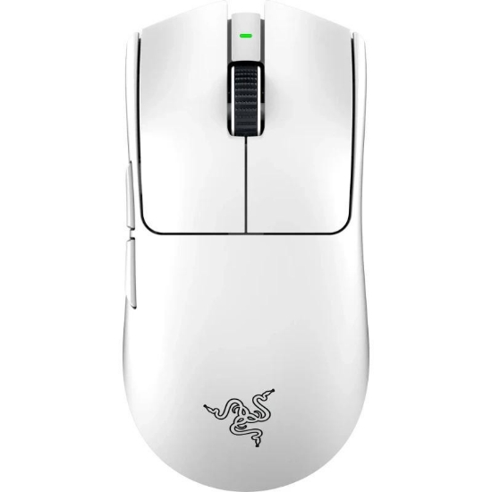 Imagine Mouse Razer Viper V3 Pro, conectivitate Razer HyperSpeed Wireless si prin fir, durata de viata baterie pana la 95 ore la 1000 Hz, pana la 62 ore la 2000 Hz, pana la 40 ore la  4000 Hz, pana la 17 ore la 8000 Hz, alb