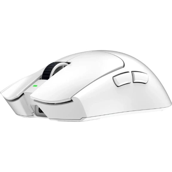 Imagine Mouse Razer Viper V3 Pro, conectivitate Razer HyperSpeed Wireless si prin fir, durata de viata baterie pana la 95 ore la 1000 Hz, pana la 62 ore la 2000 Hz, pana la 40 ore la  4000 Hz, pana la 17 ore la 8000 Hz, alb