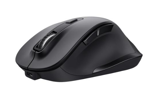 Imagine Mouse Trust Fyda ergonomic, reincarcabil, wireless RF 2.4GHz, USB2.0, 6 butoane, rezolutie 2400 DPI, negru