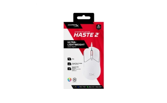 Imagine Mouse HP cu fir, HYPERX Pulsefire Haste, Pixart 3327 sensor, DPI pana la 26.000, greutate 254g, White