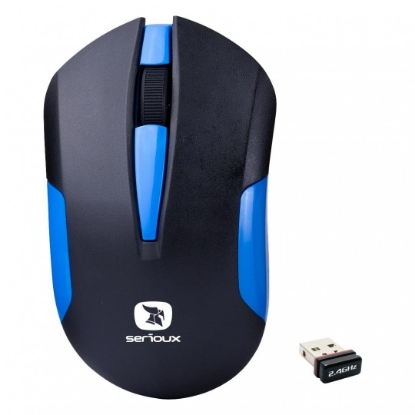 Imagine Mouse Serioux wireless, Drago 300, 1000dpi, albastru, baterie AAinclusa, receptor nano, blister, USB