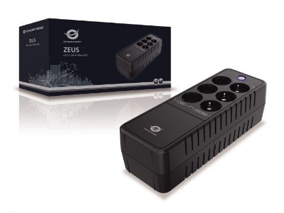Imagine Conceptronic ZEUS05E 650VA 360W UPS, Schuko x 6 (3x surge protection 3x surge protection & battery backup), RJ45 In/Out, AVR, 110 x 309 x 84 mm