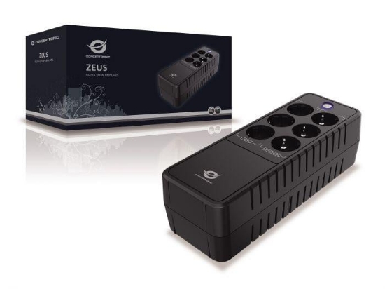 Imagine Conceptronic ZEUS05E 650VA 360W UPS, Schuko x 6 (3x surge protection 3x surge protection & battery backup), RJ45 In/Out, AVR, 110 x 309 x 84 mm