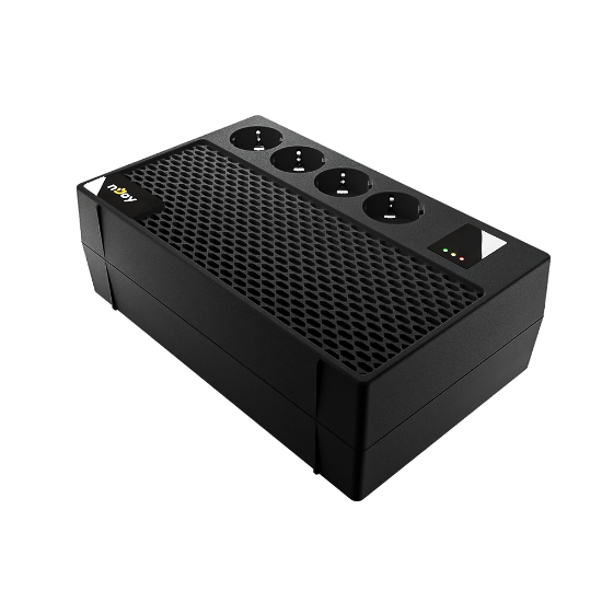 Imagine UPS nJoy Renton 650 Plus, 650VA / 360W, 4x prize Schuko conectate la baterie, fara display LCD, tensiune nominala de intrare 230V  Caracteristici Stabilizator (AVR) de tip Boost and Buck Functie auto-restart la revenirea tensiunii electrice Functie de incarcare in mod oprit Functie de pornire la