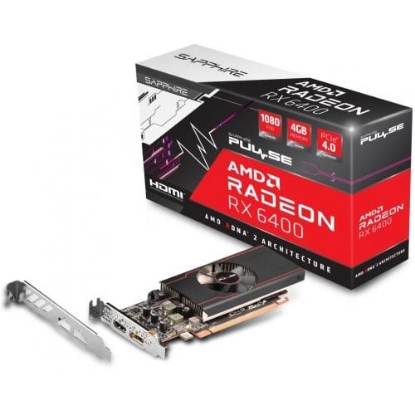 Imagine Placa Video SAPPHIRE PULSE AMD Radeon RX 6400, 4 GB GDDR6, 64 bit, PCI Express 4.0 x4, 1 x HDMI, 1 x DisplayPort