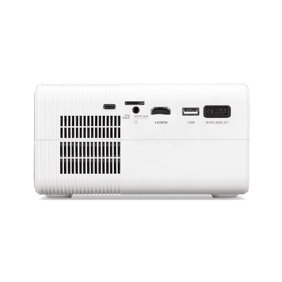 Imagine Proiector ACER AOPEN QF12, LCD, FHD 1920*1080, 5.000 lumeni (LED  brightness)/ 100 ANSI, 16:9/ 4:3, 1000:1, zoom 1x, dimensiune maxima imagine 155"/ 393 cm, distanta maxima de proiectie 4.5 m, LED 30.000 ore, HDMI, MicroSD, USB (Wireless dongle, Type A), USB Type-C, Headphone Out, boxa 5W, greutate